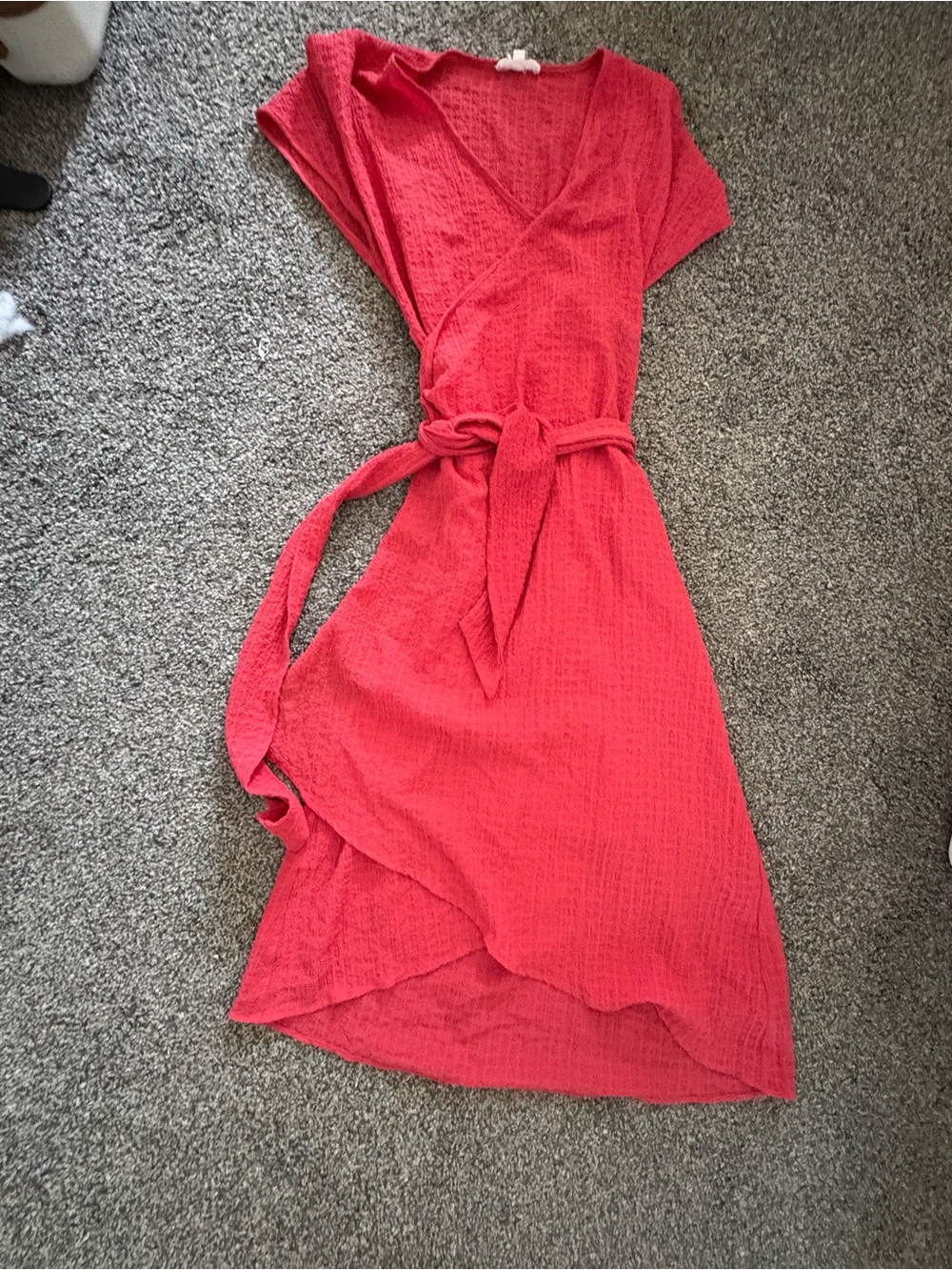 Red Wrap Midi Dress with Waist Tie
